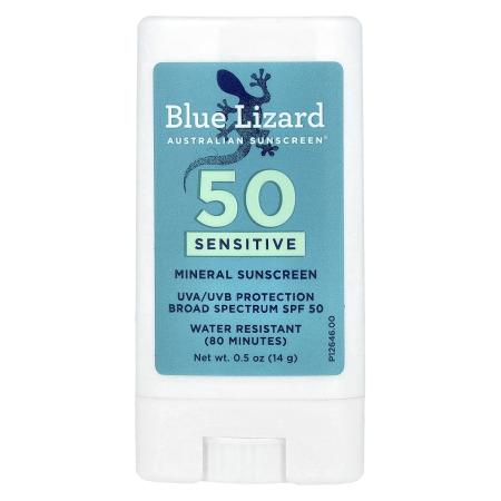 Blue Lizard Australian Sunscreen, Sensitive, минеральный солнцезащитный стик, SPF 50+, 14 г (0,5 унц