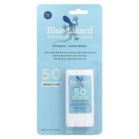 Blue Lizard Australian Sunscreen, Sensitive, минеральный солнцезащитный стик, SPF 50+, 14 г (0,5 унц