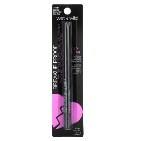 wet n wild, Breakup Proof, водостойкая выдвижная гелевая подводка для глаз, самый черный, 0,23 г (0,