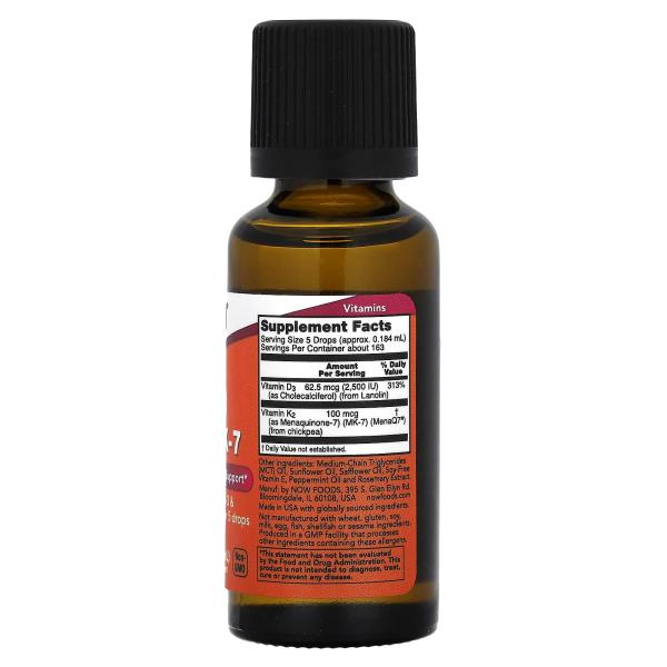 NOW Foods Жидкий витамин D3 и MK-7 30 мл – оригинальная продукция AthleticFuel