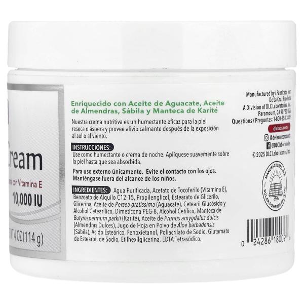 De La Cruz, Крем с витамином Е, без отдушек, 114 г (4 унции)