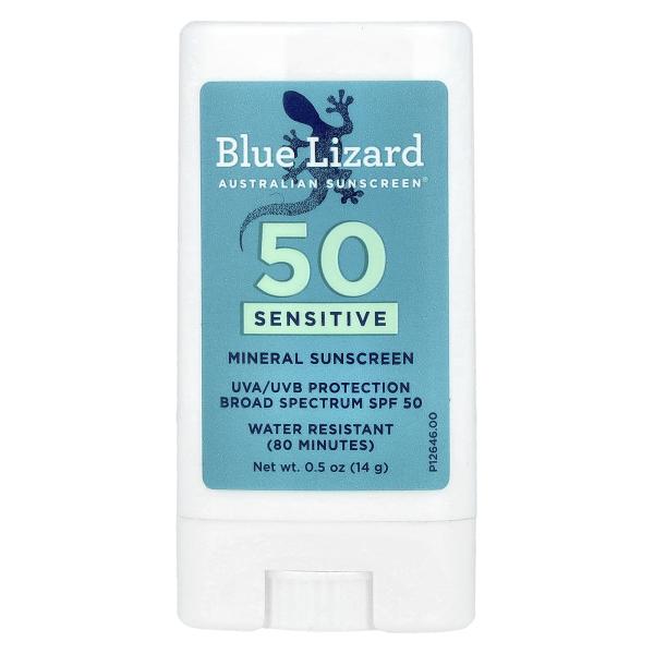 Blue Lizard Australian Sunscreen, Sensitive, минеральный солнцезащитный стик, SPF 50+, 14 г (0,5 унц