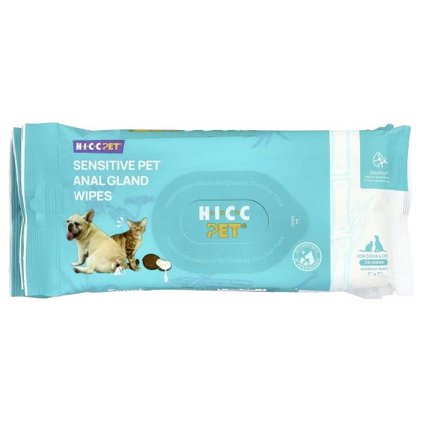 HICC Pet, чувствительные салфетки для анальной железы, для собак и кошек, с кокосом, 6 упаковок по 2