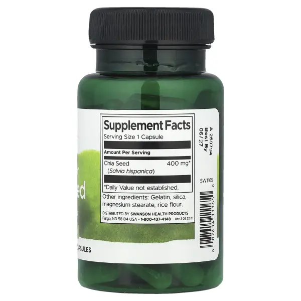 Swanson, Семена чиа полного спектра, 400 мг, 60 капсул