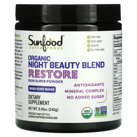 Sunfood, Organic Night Beauty, восстанавливающая смесь с ягодами и манго, 240 г (8,46 унции)