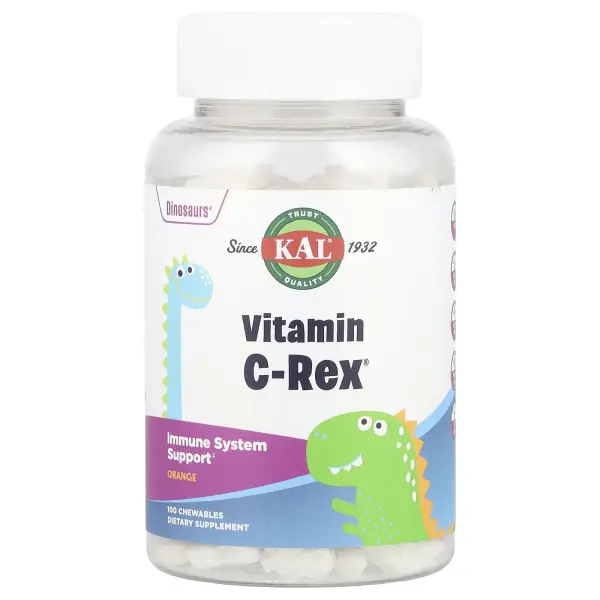 KAL, Dinosaurs®, Vitamin C-Rex®, витамин С, с апельсиновым вкусом, 100 мг, 100 жевательных таблеток – оригинальная продукция AthleticFuel