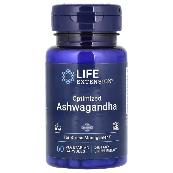 Life Extension, оптимизированный экстракт ашваганды, 60 вегетарианских капсул