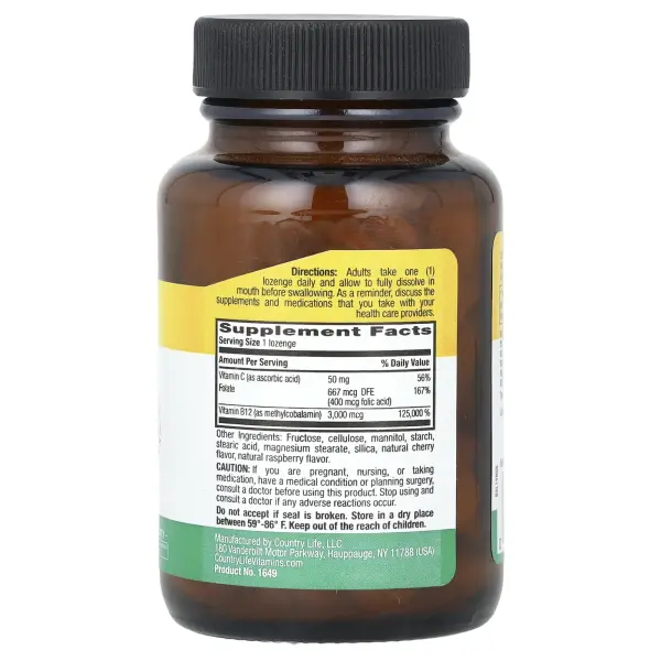 Country Life, Метил B12, ягодный, 3000 мкг, 120 пастилок
