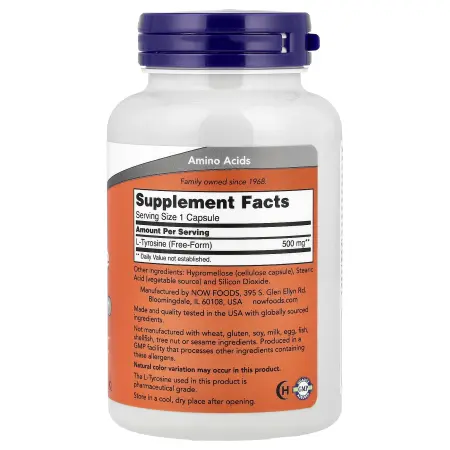 NOW Foods L-тирозин 500 мг 120 капсул – оригинальная продукция AthleticFuel