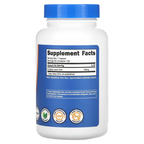 Nutricost, R-альфа-липоевая кислота, 100 мг, 120 капсул – оригинальная продукция AthleticFuel