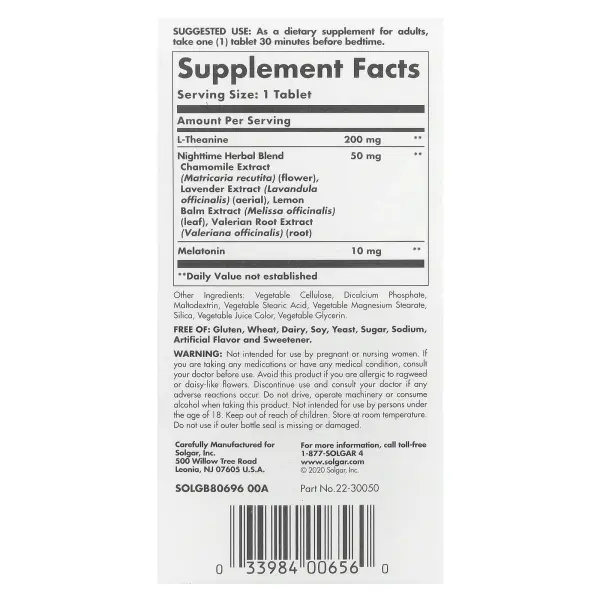 Solgar, Sleep, тройного действия, 60 трехслойных таблеток