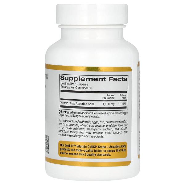 California Gold Nutrition, Gold C, витамин C класса USP, 1000 мг, 60 вегетарианских капсул