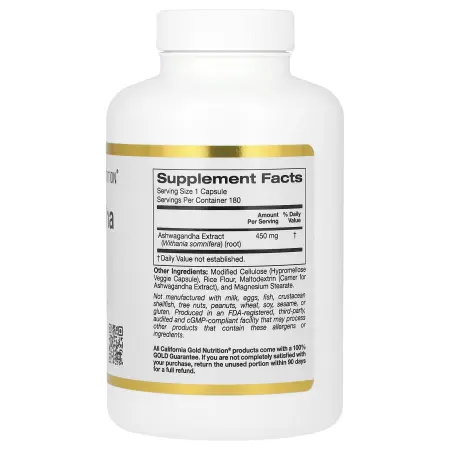 California Gold Nutrition Ashwagandha 450 mg 180 Veggie Capsules