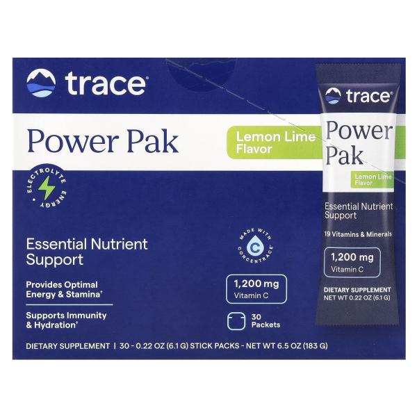 Trace Minerals, Electrolyte Stamina PowerPak, Лимонный лайм, 30 пакетов по 0,17 унции (4,9 г) кажд