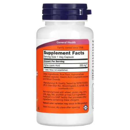NOW Foods Альфа-липоевая кислота 250 мг 60 капсул – оригинальная продукция AthleticFuel