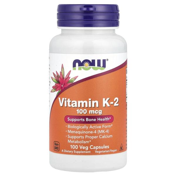 NOW Foods Витамин K2 100 мкг 100 растительных капсул
