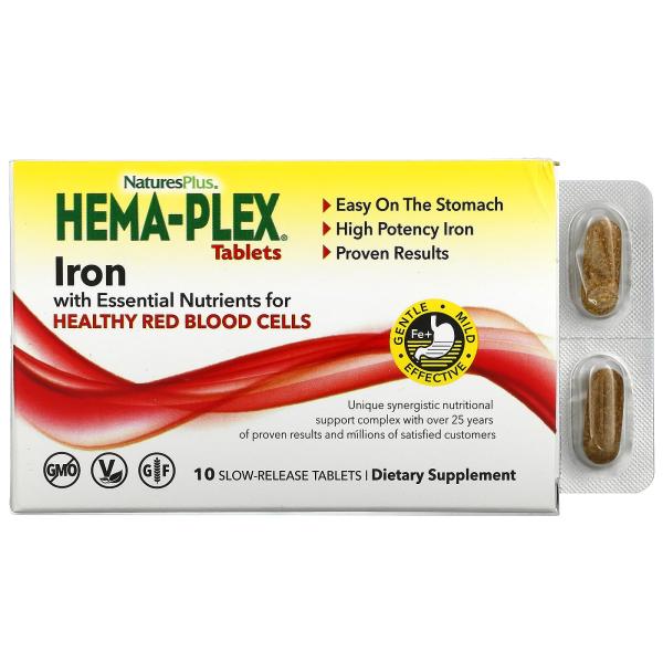 NaturesPlus, Hema-Plex, железо с незаменимыми питательными веществами для здоровых эритроцитов, 10 т