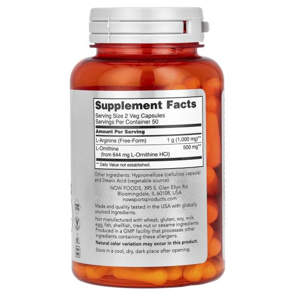 NOW Foods Аргинин и орнитин 100 капсул