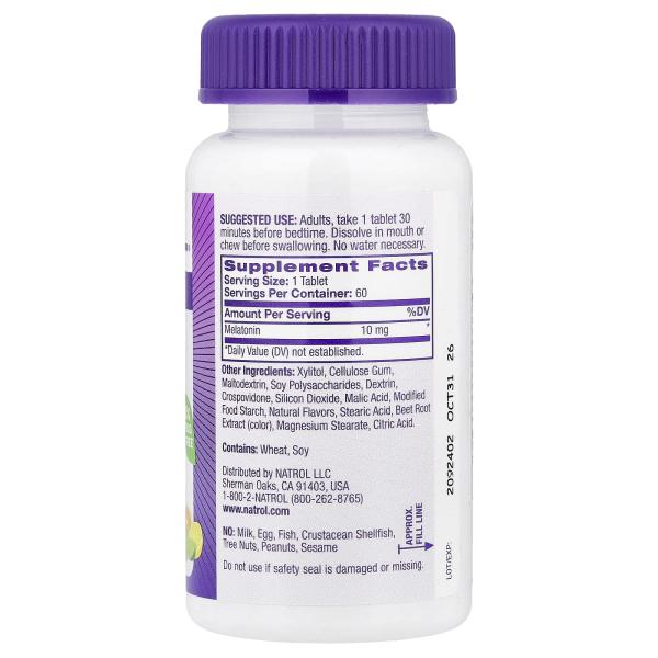 Natrol, мелатонин, быстрорастворимый, с цитрусовым вкусом, 10 мг, 60 таблеток Natrol, мелатонин, быстрорастворимый, с цитрусовым вкусом, 10 мг, 60 таблеток