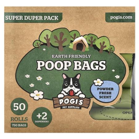 Pogi's Pet Supplies, экологичные пакеты для уборки за собаками, большая упаковка, свежий пудровый ар