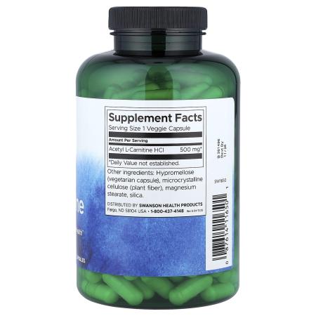 Swanson, Ацетил L-карнитин, 500 мг, 240 растительных капсул