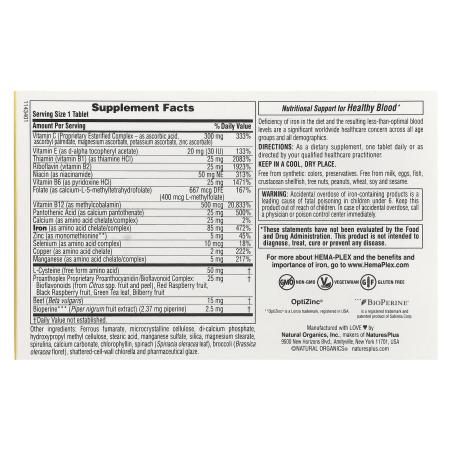 NaturesPlus, Hema-Plex, 30 таблеток с длительным высвобождением