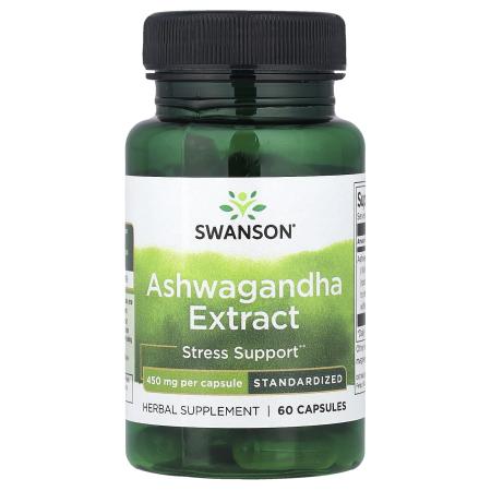 Swanson, Экстракт ашваганды, стандартизированный, 450 мг, 60 капсул