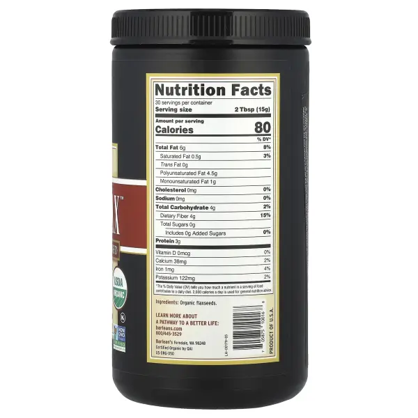 Barlean's, Органический Forti-Flax, молотое льняное семя высшего качества, 16 унций (454 г) – оригинальная продукция AthleticFuel