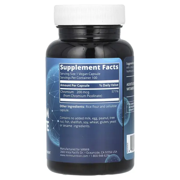 MRM, Nutrition, пиколинат хрома, 200 мкг, 100 веганских капсул