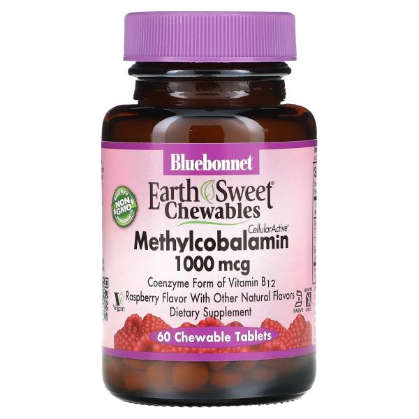 Bluebonnet Nutrition, EarthSweet, жевательные таблетки, метилкобаламин, натуральный малиновый вкус, 