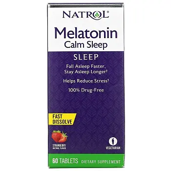 Фото Natrol, Melatonin Calm Sleep, быстрорастворимый, со вкусом клубники, 60 таблеток
