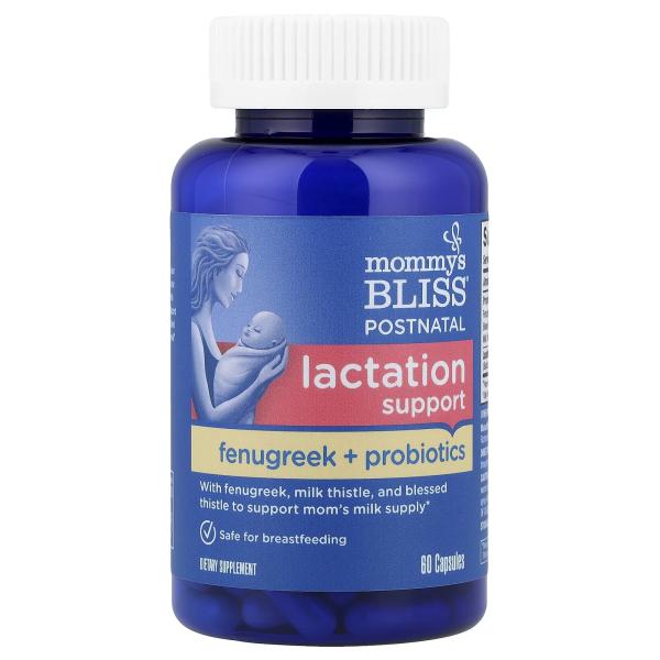 Mommy's Bliss, Послеродовая поддержка, лактация + пробиотики, 60 капсул