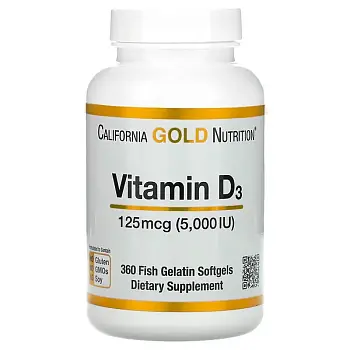 Фото California Gold Nutrition Vitamin D3 125 mcg 5000 IU 360 Softgels
