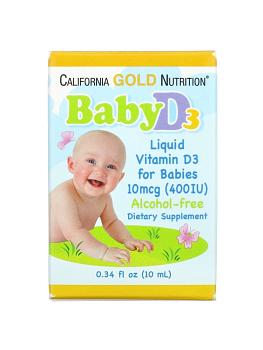 Фото California Gold Nutrition, жидкий витамин D3 для детей, 10 мкг (400 МЕ), 10 мл (0,34 жидк. унции)