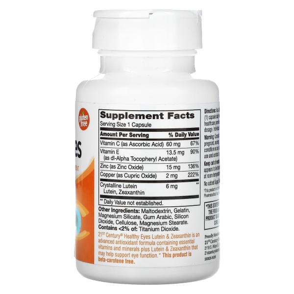 21st Century, средство для здоровья глаз, лютеин и зеаксантин, 60 капсул – оригинальная продукция AthleticFuel