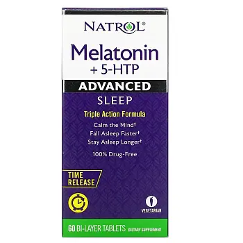 Фото Natrol, мелатонин + 5-HTP, улучшенный сон, 60 двухслойных таблеток