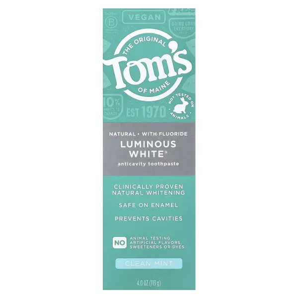 Tom's of Maine, Luminous White®, зубная паста от кариеса с фтором, чистая мята, 113 г (4 унции)