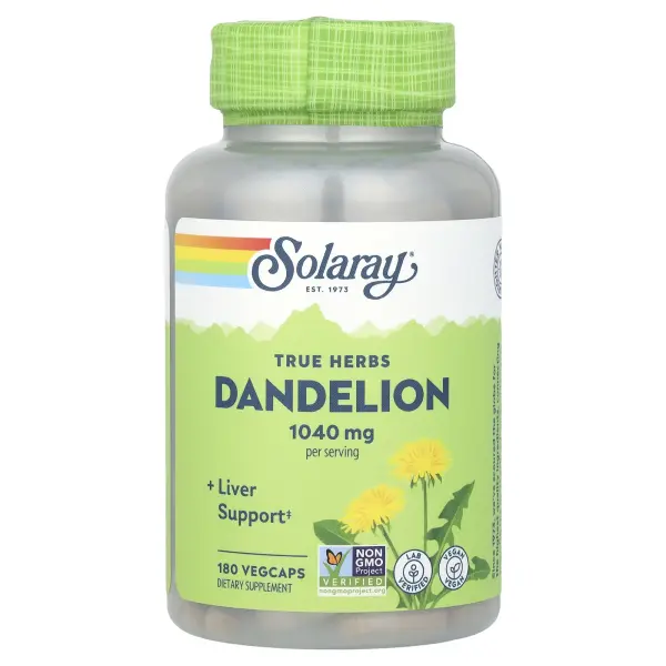Solaray, True Herbs, одуванчик, 180 растительных капсул (520 мг в 1 капсуле)