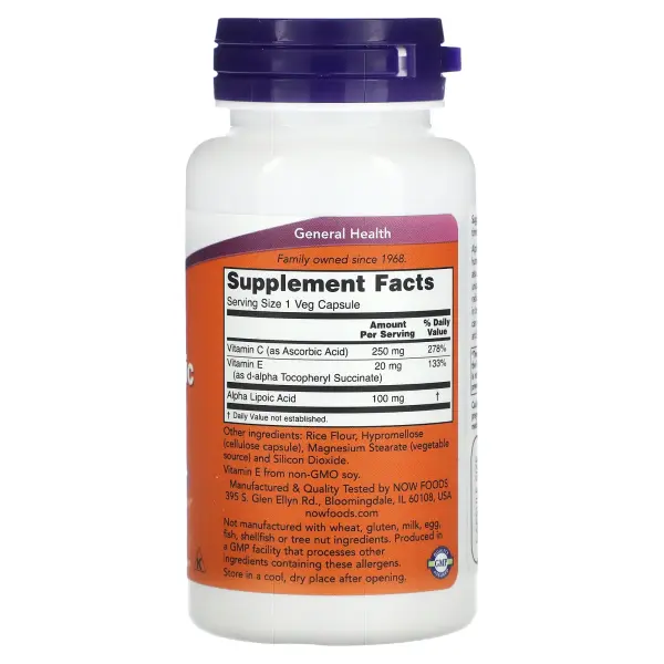 NOW Foods Альфа-липоевая кислота 100 мг 60 растительных капсул – оригинальная продукция AthleticFuel