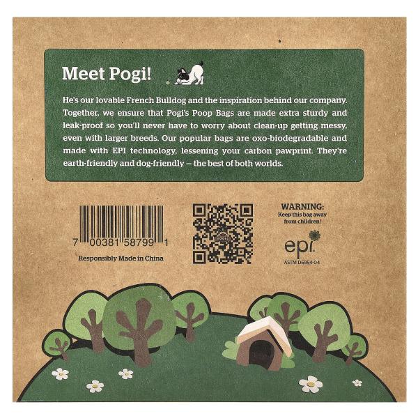 Pogi's Pet Supplies, экологичные пакеты для уборки за собаками, большая упаковка, свежий пудровый ар