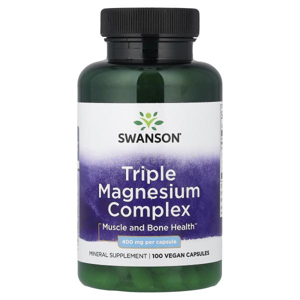 Swanson, Комплекс тройного магния, 400 мг, 100 капсул – оригинальная продукция AthleticFuel