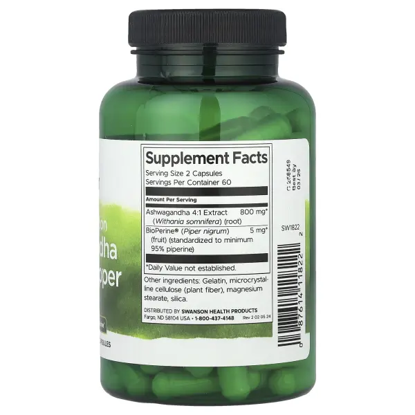 Swanson, Ашваганда и черный перец с высокой усвояемостью, 120 капсул – оригинальная продукция AthleticFuel