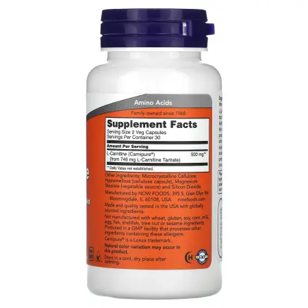 NOW Foods L-карнитин 250 мг 60 капсул – оригинальная продукция AthleticFuel