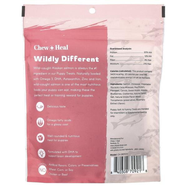 Chew + Heal, Вкусные лакомства для щенков, для собак, с лососем, 142 г (5 унций)