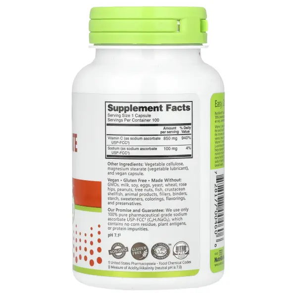 NutriBiotic, Immunity, аскорбат натрия, 100 веганских капсул