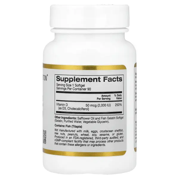 California Gold Nutrition, витамин D3, 50 мкг (2000 МЕ), 90 капсул