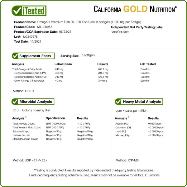 California Gold Nutrition Omega-3 Premium fish oil 100 капс.