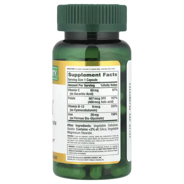 Nature's Bounty, Gentle Iron, железо, 28 мг, 90 капсул – оригинальная продукция AthleticFuel