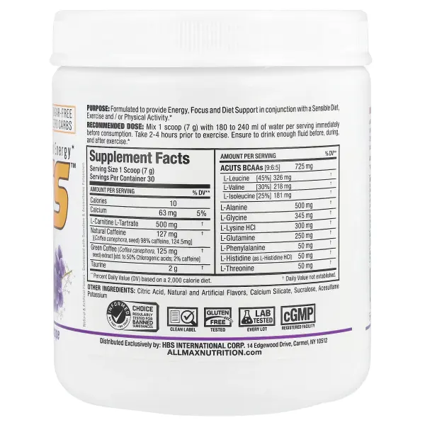 ALLMAX, ACUTS, энергетический напиток с аминокислотами, виноградный побег, 210 г (7,4 унции)