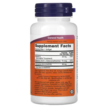 NOW Foods, коэнзим Q10 с селеном и витамином E, 100 капсул – оригинальная продукция AthleticFuel